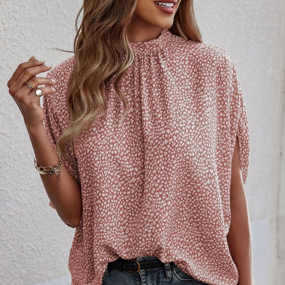 New Dalmatian Print Tie Back Blouse Dusty Pink